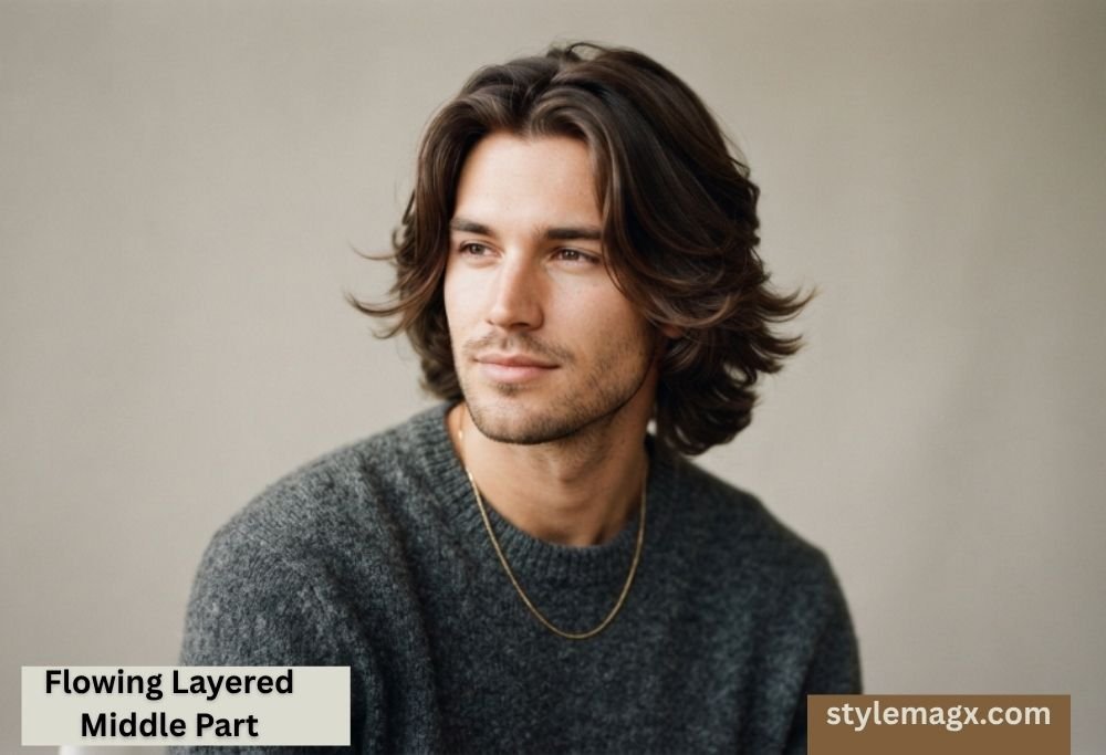 30 Best Middle Part Hairstyles For Men In 2026 17 Flowing Layered Middle Part