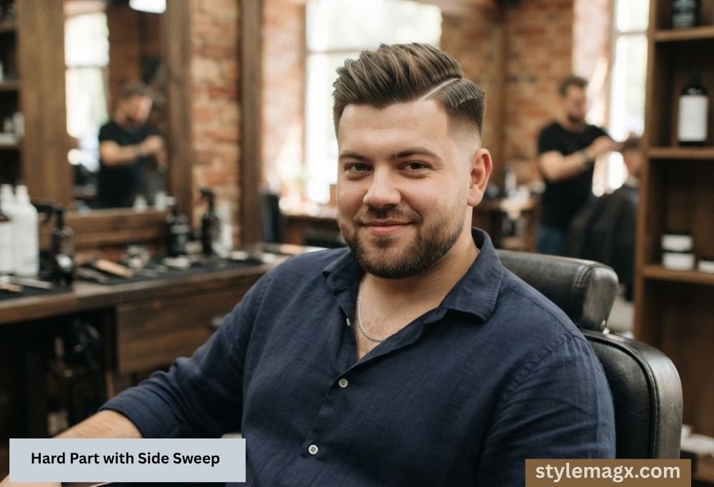 35+ Best Round Face Shape Haircuts for Men: Top Picks for 2026 23 Hard Part with Side Sweep