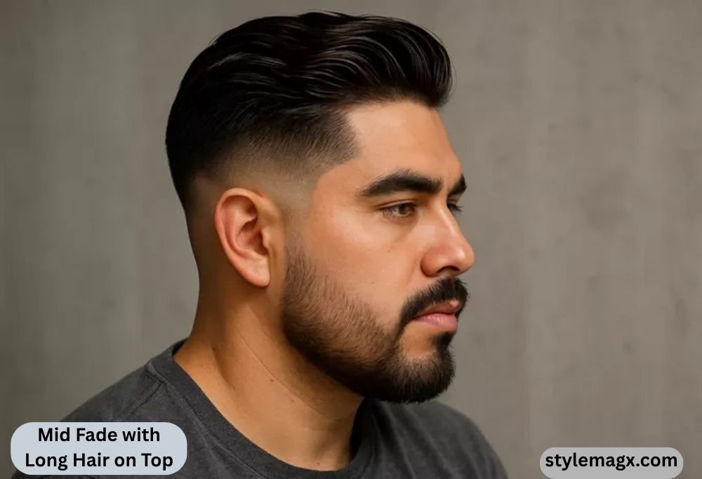 Mid Fade with Long Hair on Top