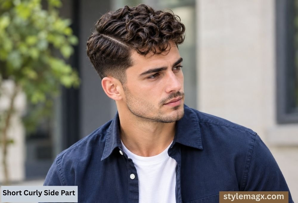 Short Curly Side Part