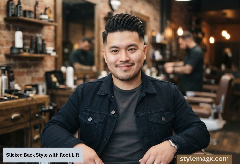 35+ Best Round Face Shape Haircuts for Men: Top Picks for 2026 19 Slicked Back Style with Root Lift