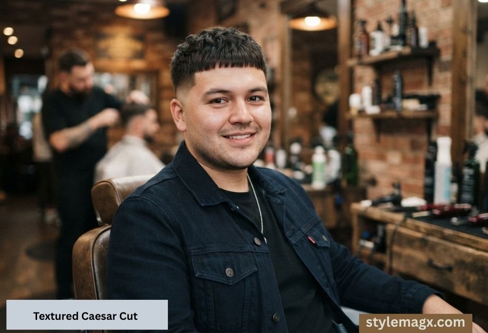 35+ Best Round Face Shape Haircuts for Men: Top Picks for 2026 14 Textured Caesar Cut