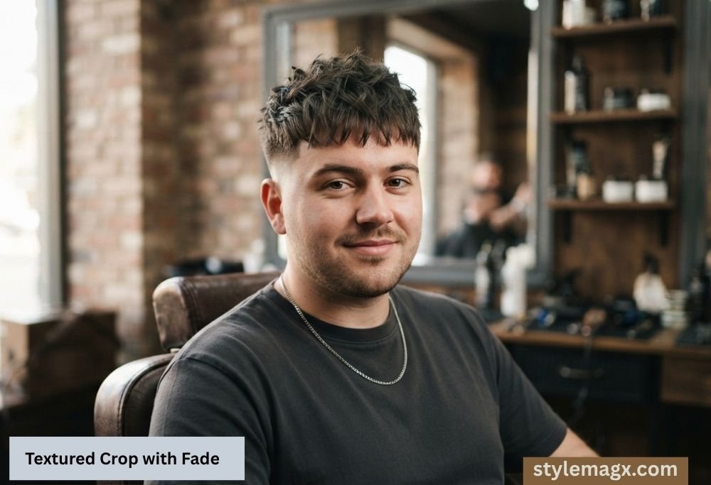 35+ Best Round Face Shape Haircuts for Men: Top Picks for 2026 9 Textured Crop with Fade