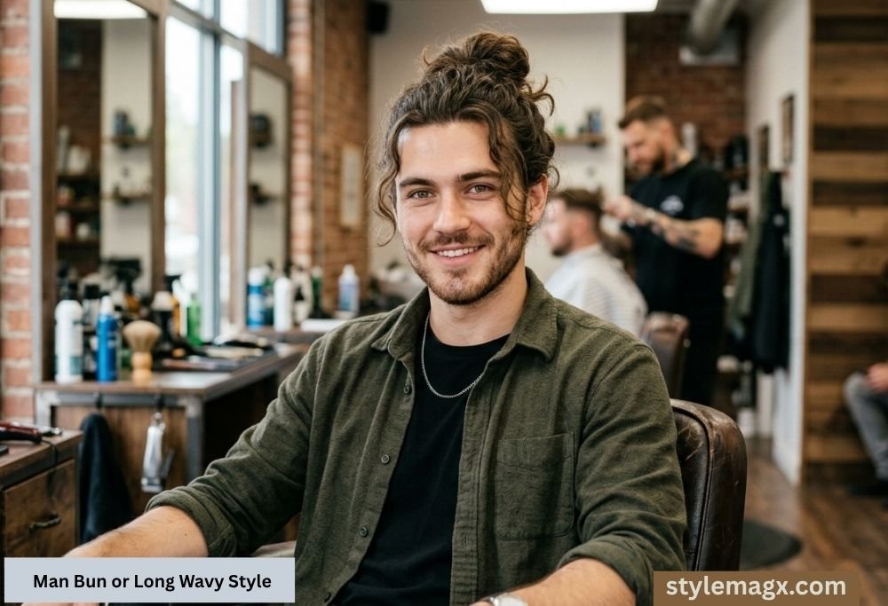 15 Best Triangle Face Shape Hairstyles for Men That Balance Your Jaw 19 Man Bun or Long Wavy Style